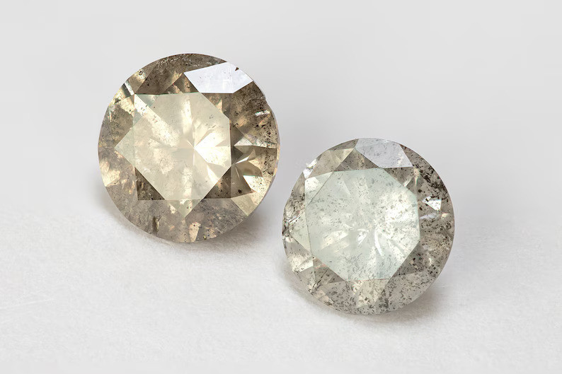 Select from Untreated Natural Salt and Pepper Diamonds Round Brilliant|brown|champagne|light brown|gray|grey|full cut|solitaire|selection