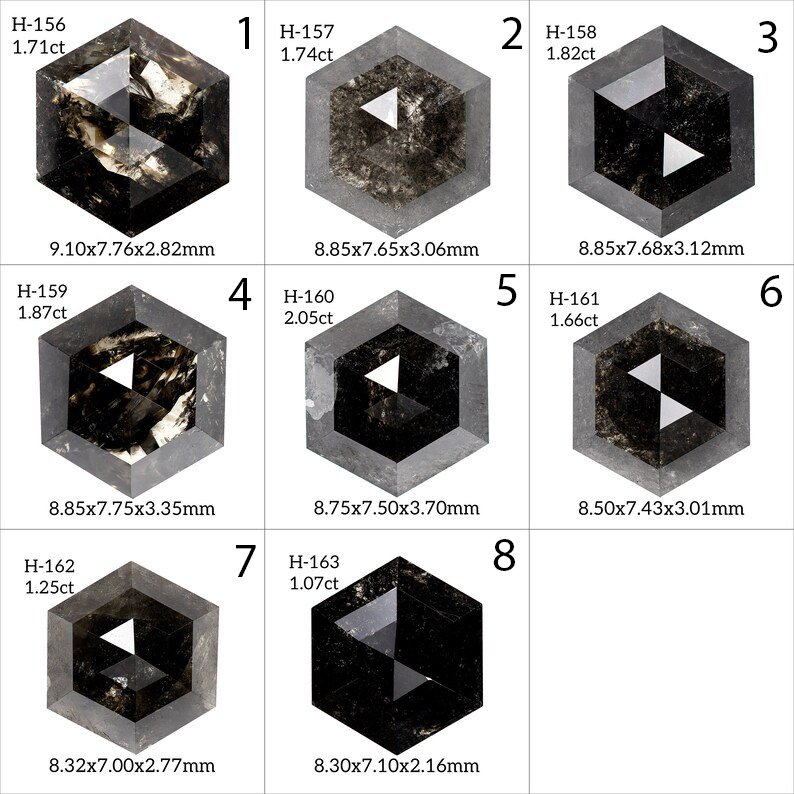 Untreated Fancy color Salt and pepper Natural Diamonds Hexagon Geometric Shape 8pcs Parcel