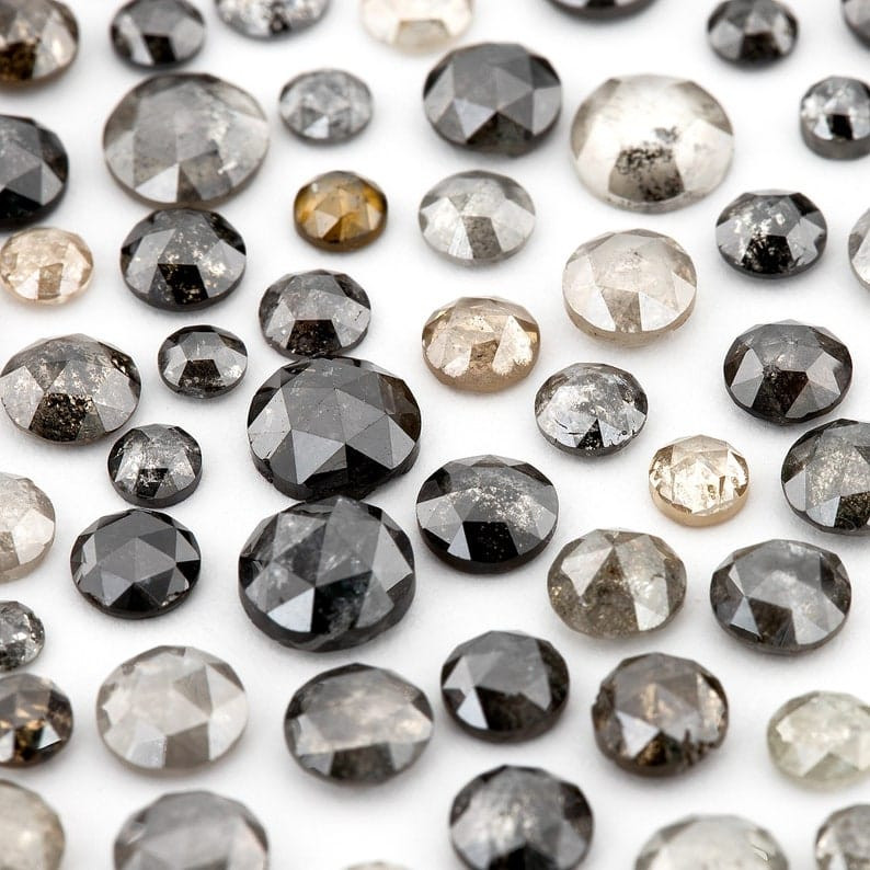 1ct scoop 1.5-4mm Salt and Pepper, Natural Black Loose Natural Diamonds Rose cut Round Parcel