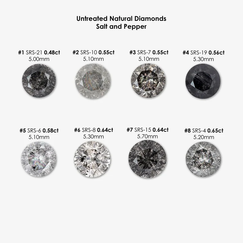 Select any from Untreated Natural Diamonds Round Shape Fancy Black, Salt & Pepper|Geometric Shape|Gray|Ice|Rustic|earthmined|