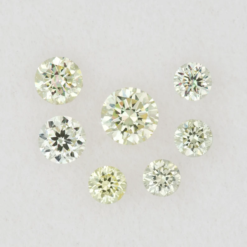 0.36ct of 7pcs Untreated Natural Fancy Light Yellow Diamonds Round Selected Set|brilliant|Selection|Mixed size|for ring|Custom Jewelry|