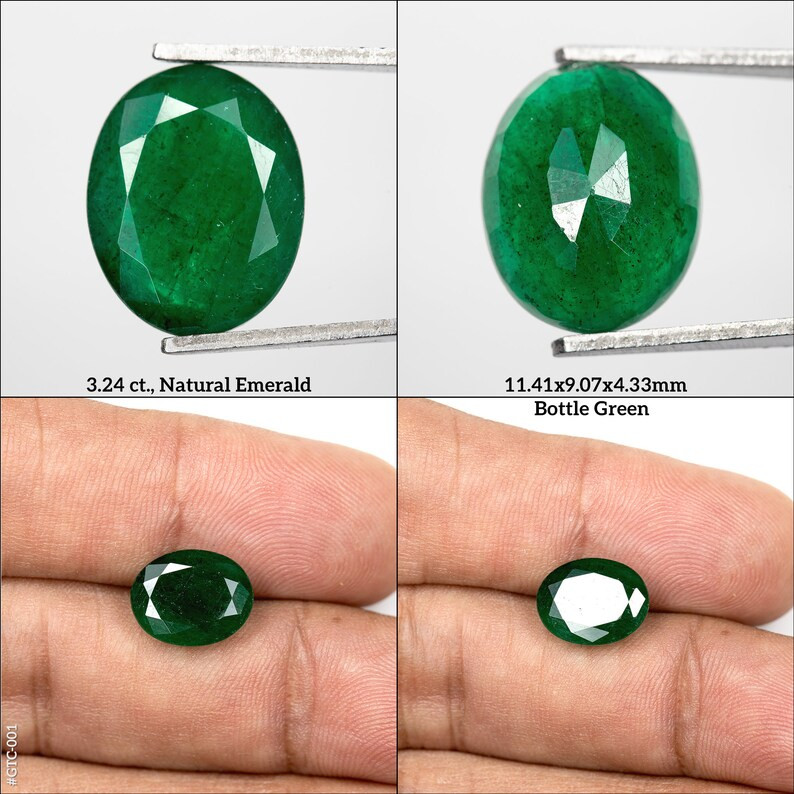 3.24ct Deep Bottle Green Natural Emerald Zambia Oval