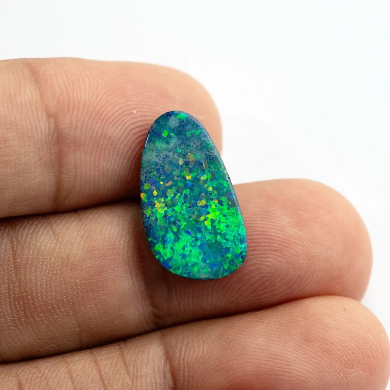 BIG 4.82ct Natural Australian Opal Doublet rainbow colors flashing Organic shape