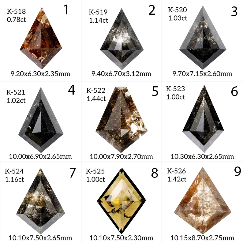 Select from 9pcs parcel of Natural Fancy Color Diamonds Kite Shapes