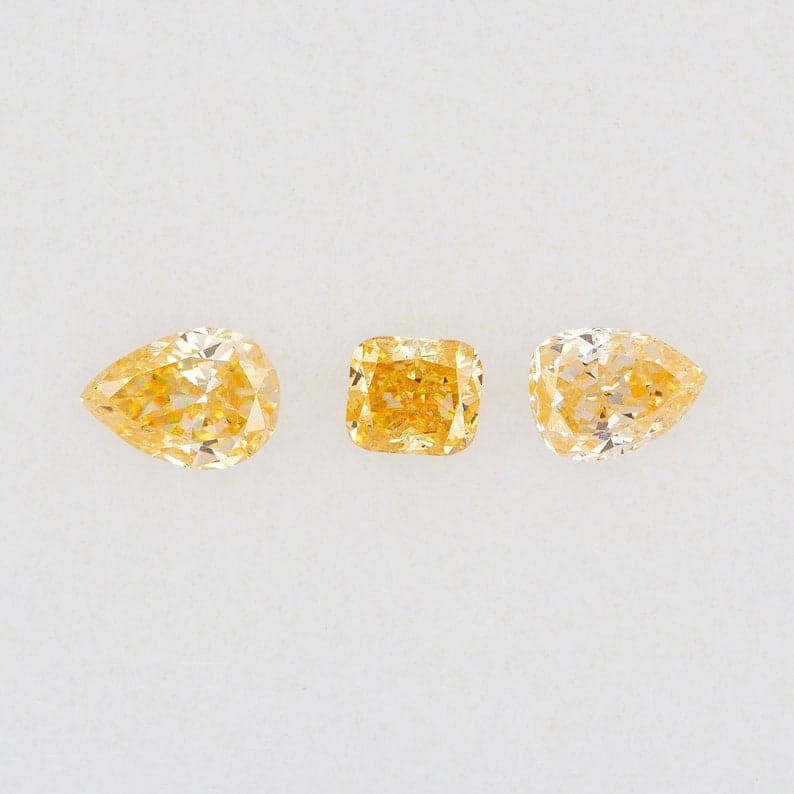 0.22ct of 3pcs Untreated Natural Fancy Yellow Diamonds Selected Set|Cushion|Pear|Selection|Collection|High End|for ring|Custom Jewelry|