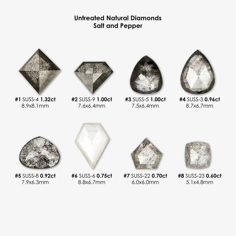 Select any from Untreated Natural Diamonds Mix Shapes Fancy Black, Salt & Pepper|Geometric Shape diamond|Gray|Ice|Rustic|earthmined