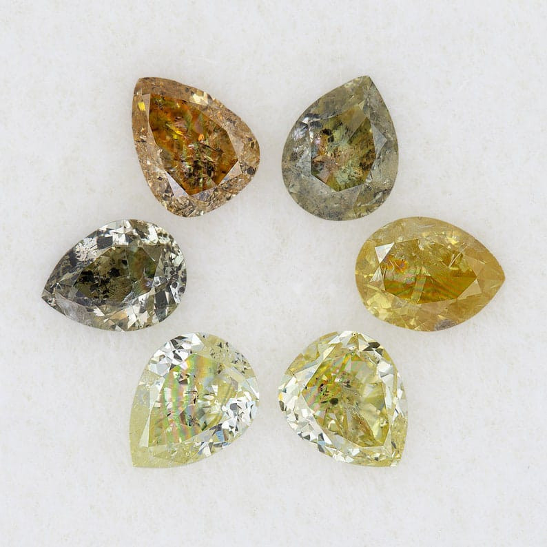 1.13ct 6pcs Untreated Fancy Multicolor Natural Diamonds Pear Selected Set|Pear|Selection|Mixed size|for ring|Custom Jewelry|Fancy Color