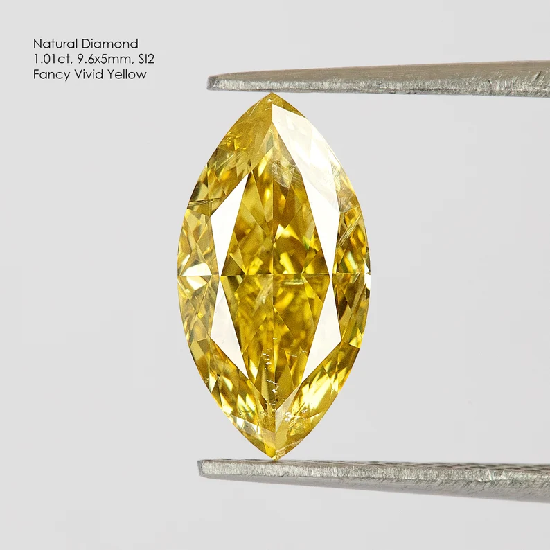 1.01ct Untreated Fancy Vivid Yellow Natural Diamond Marquise 9.6x5mm SI2|mined|Real|Custom Jewelry|Jewelry Maker|Special Cut|Rare|earthmined