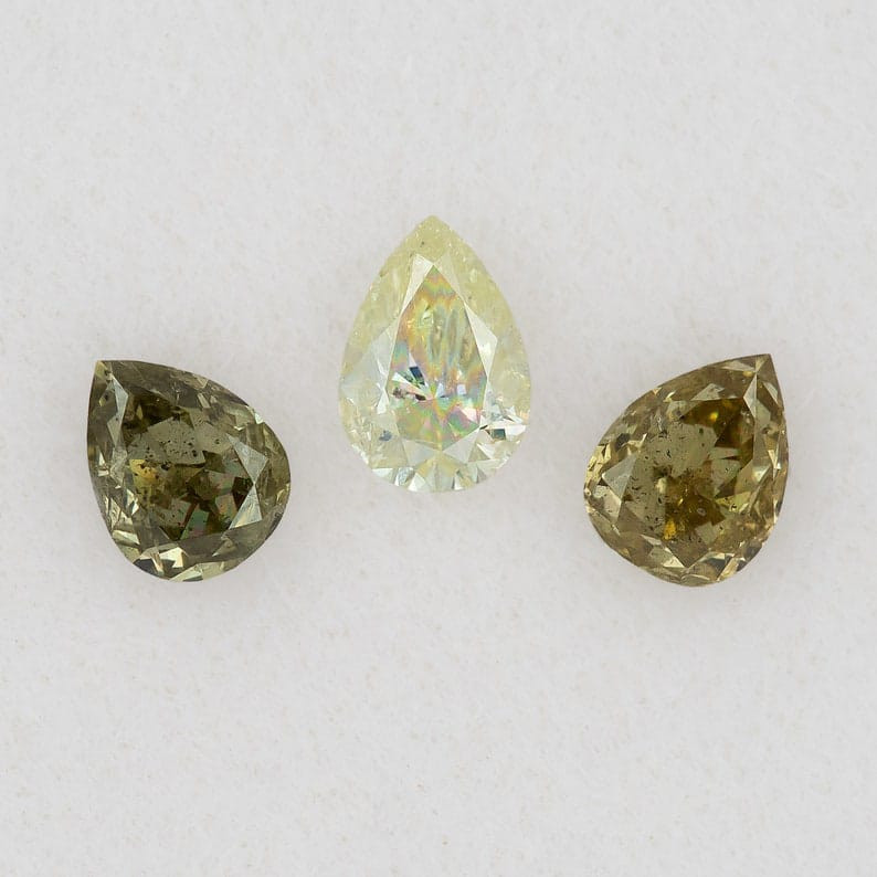 0.45ct 3pcs Untreated Fancy Yellow / Green Natural Diamonds Pear Selected Set|Pear|Selection|Mixed size|for ring|Custom Jewelry|Fancy Color