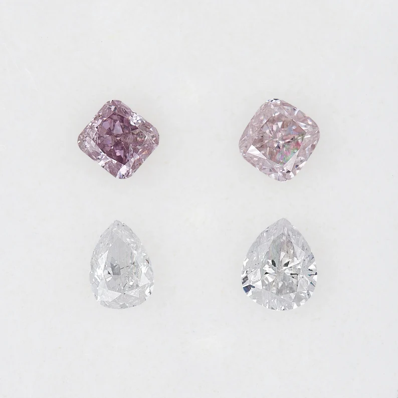 0.40ct of 4pcs Untreated Natural Fancy Pink and White Diamonds Selected Set|Cushion|Pear|Selection|High End|Earrings|Custom Jewelry|