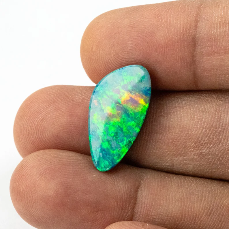 BIG 6.31ct Natural Australian Opal Doublet rainbow colors flashing Organic shape